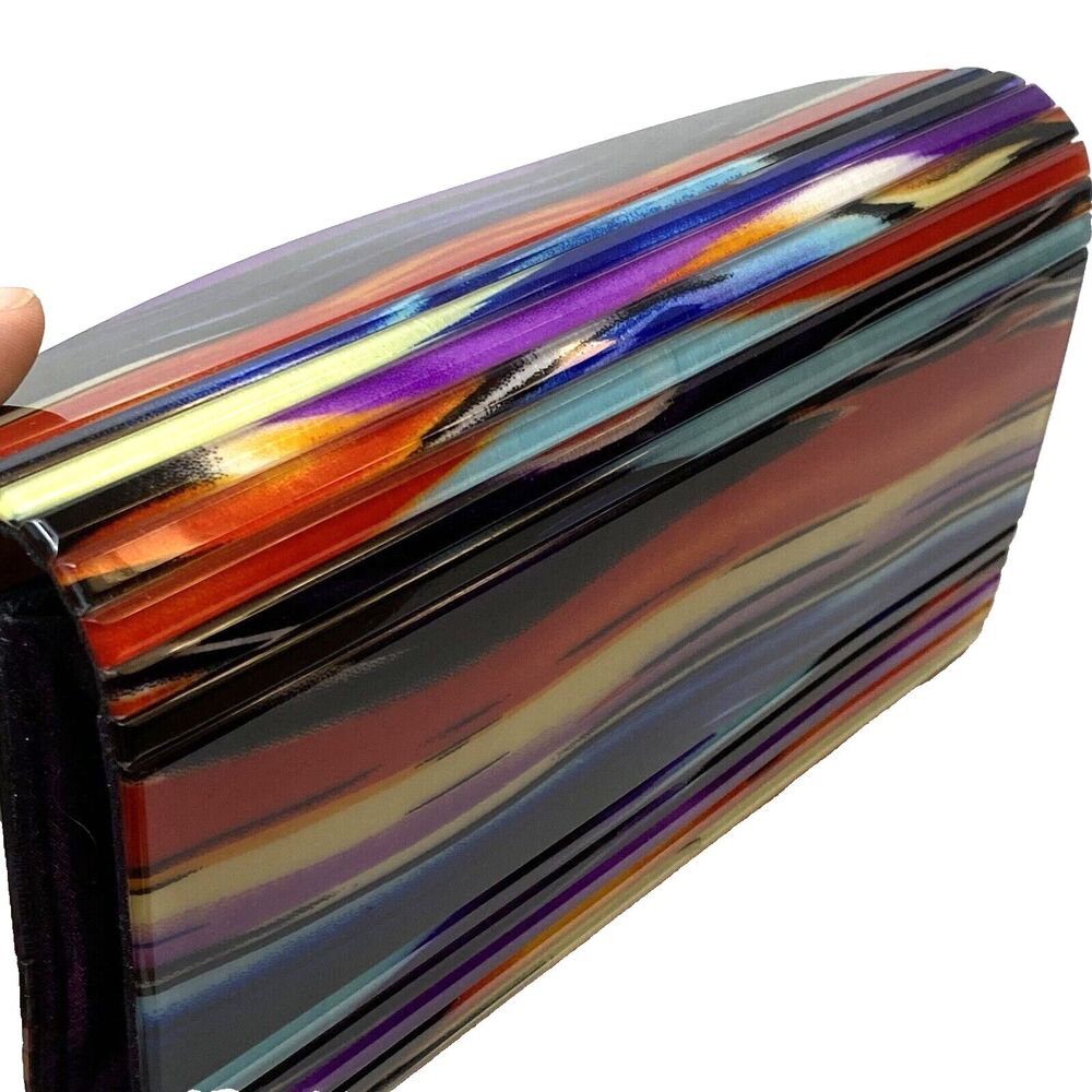 Sondra Roberts Vintage 80's Style Colorful Waves Lucite Acrylic Clutch Purse - Picture 7 of 10